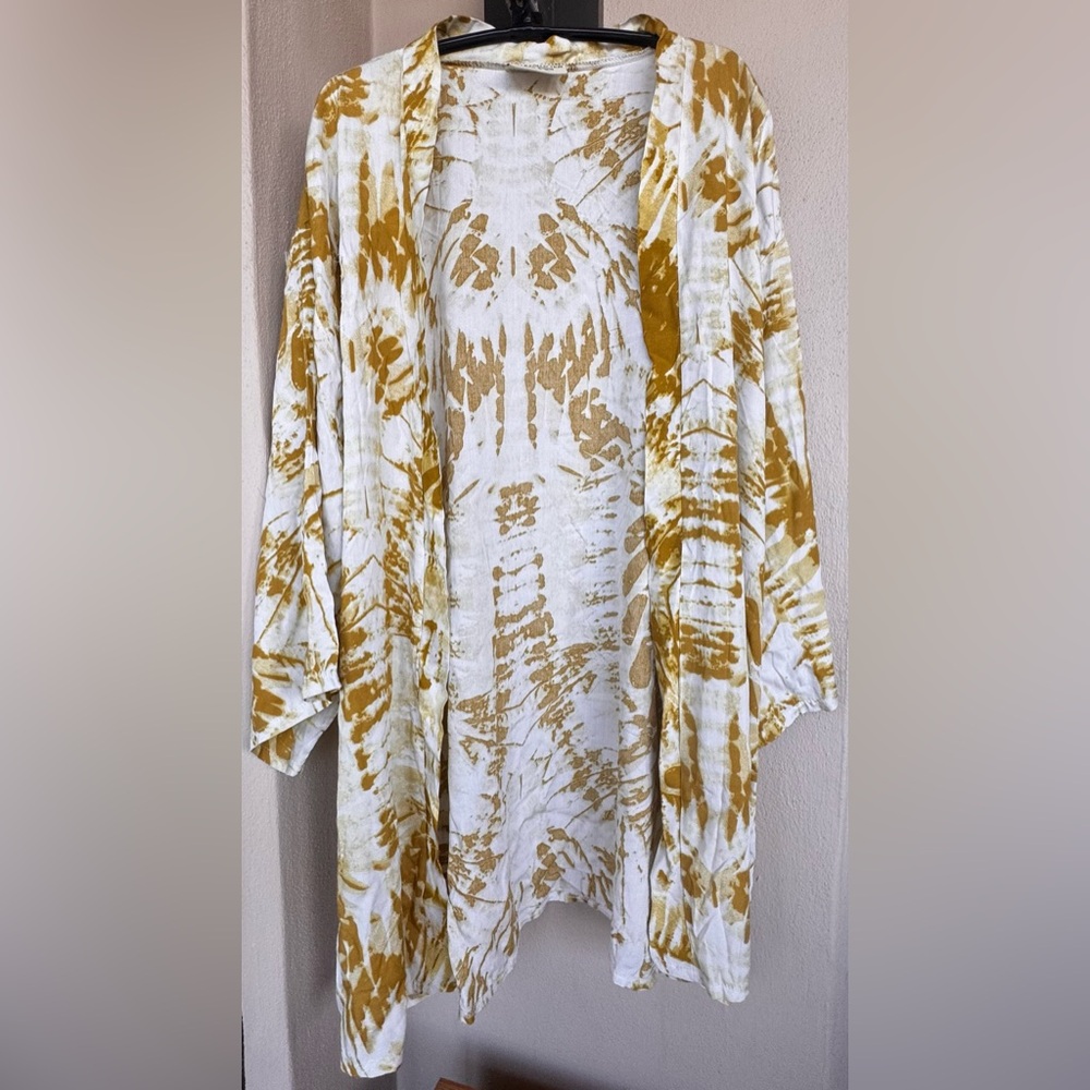 Lulla Collection Cover-Up/Kimono Gold/White Tie Dye Half-Sleeve 100% Cotton OS